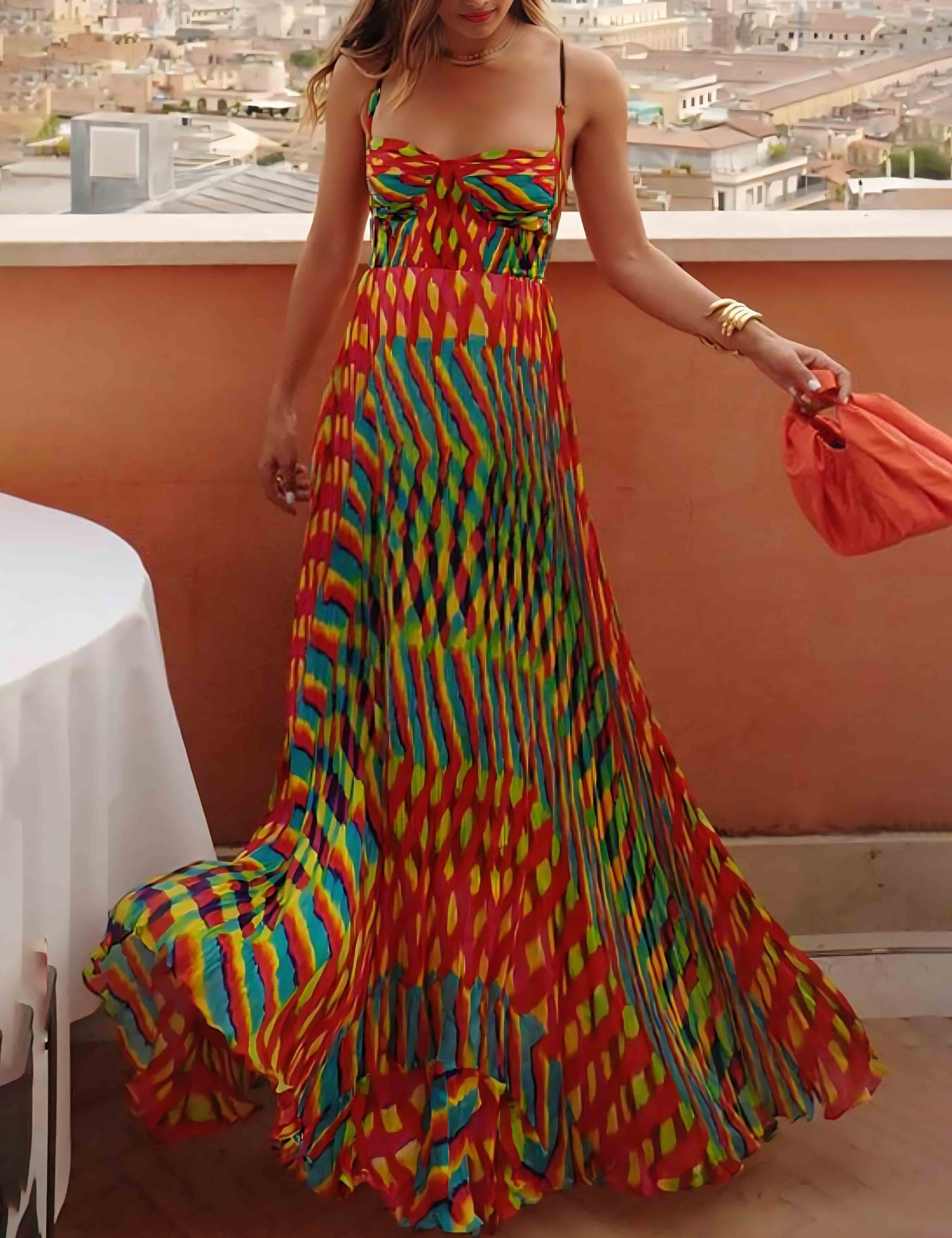 Robe longue élégante trapèze imprimé