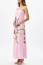 Robe longue Special épaules dénudées à imprimé floral trapèze