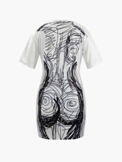 Robe courte à imprimé graphique manches courtes