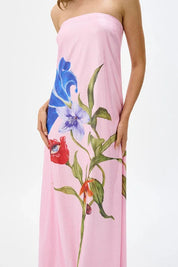 Robe longue Special épaules dénudées à imprimé floral trapèze