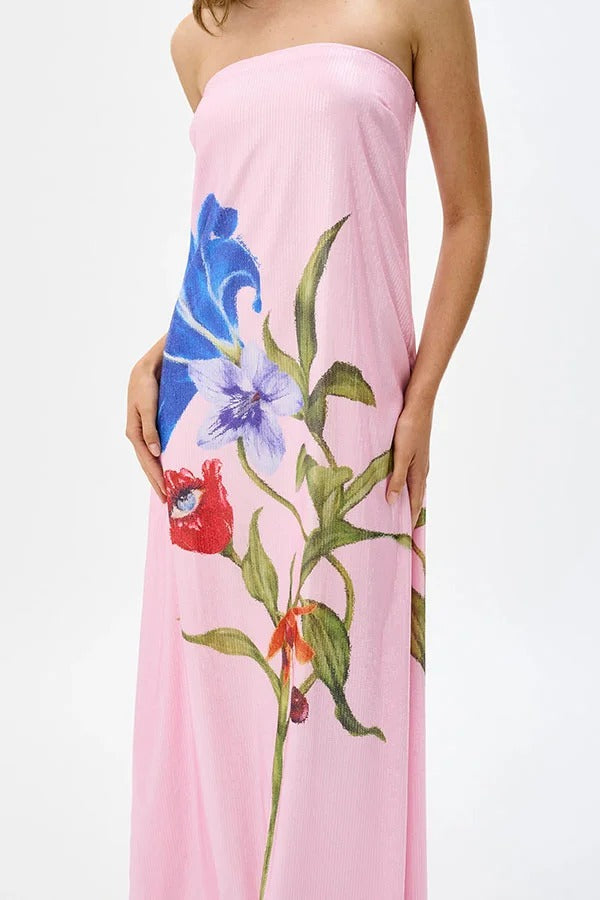 Robe longue Special épaules dénudées à imprimé floral trapèze