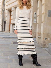 Robe longue en maille à volants manches longues