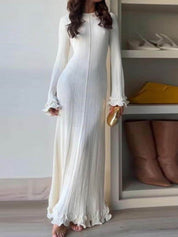 Robe longue élégante en maille manches trompette