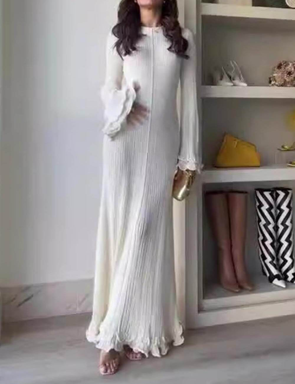 Robe longue élégante en maille manches trompette