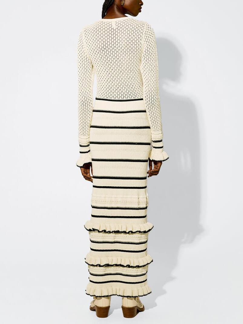 Robe longue en maille à volants manches longues