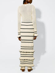 Robe longue en maille à volants manches longues