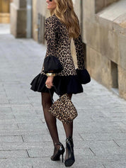 Robe courte sexy à volants léopard