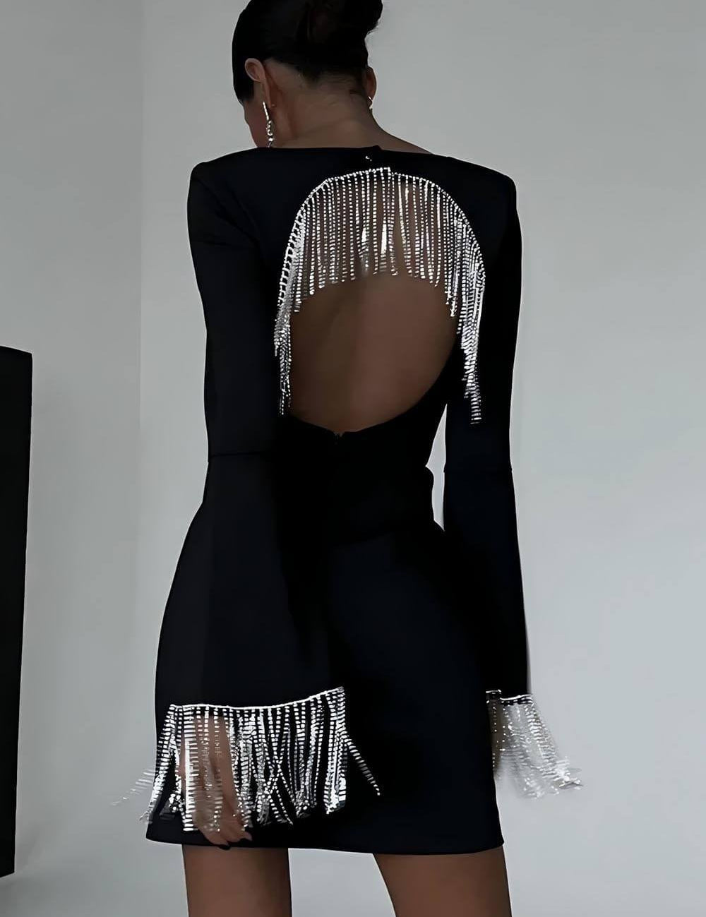 Robe courte à losanges à chaîne dos nu