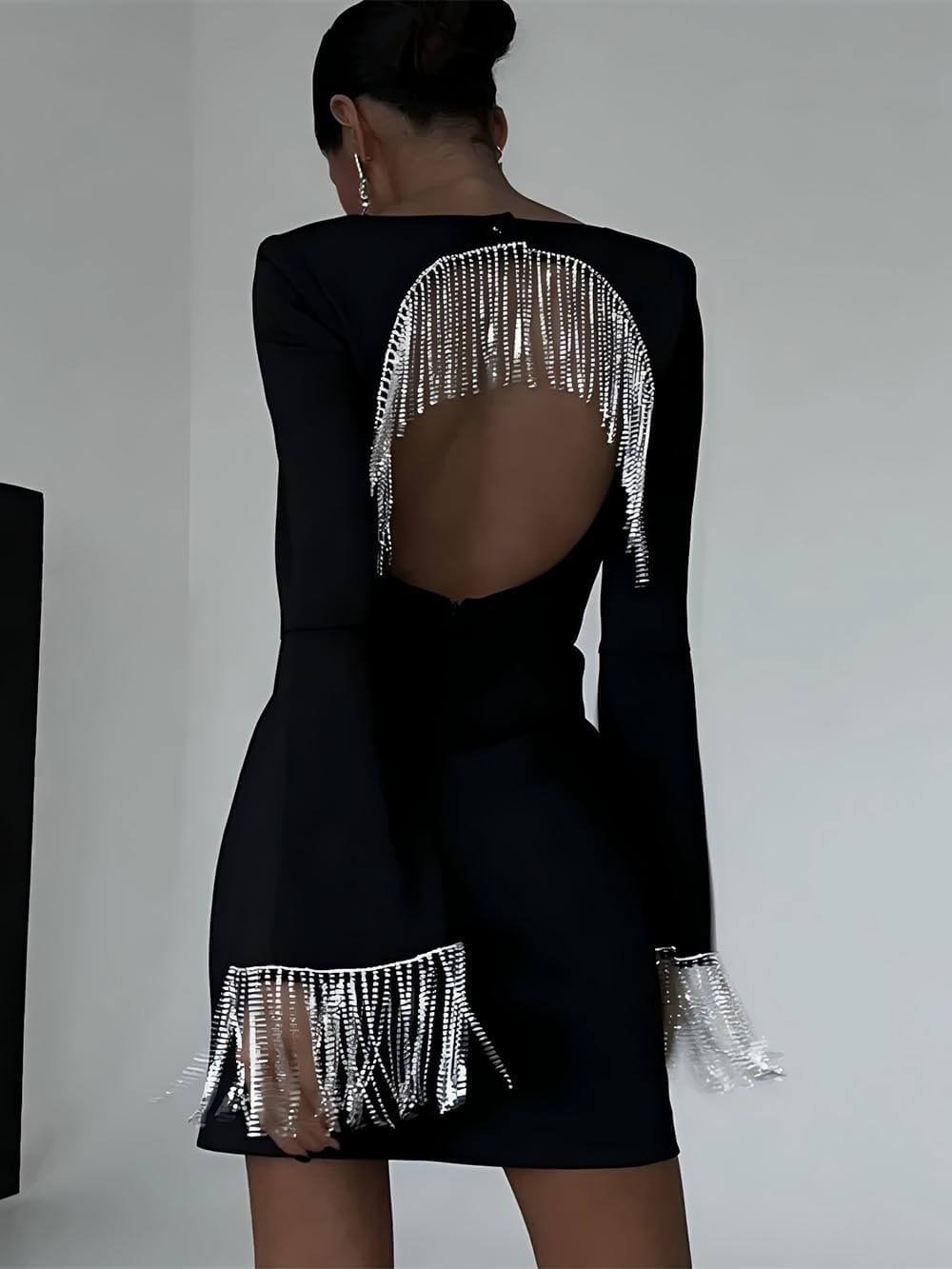 Robe courte à losanges à chaîne dos nu