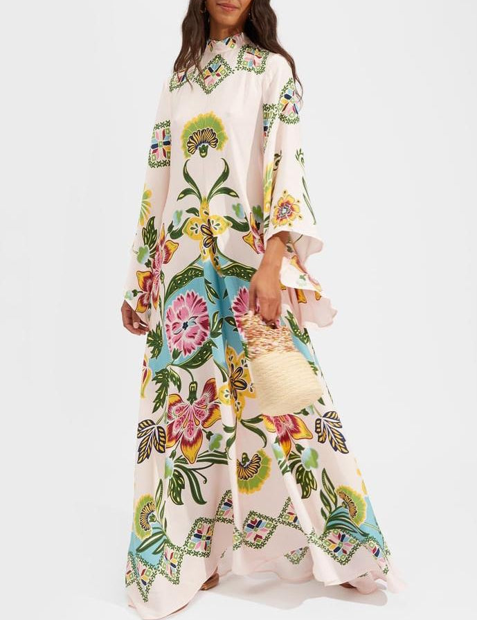 Robe longue raffinée fluide à imprimé floral