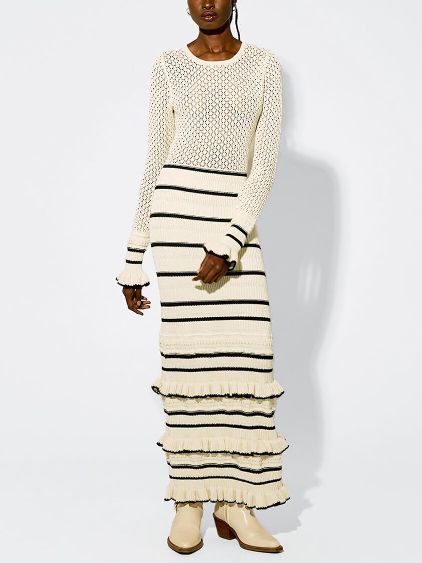 Robe longue en maille à volants manches longues