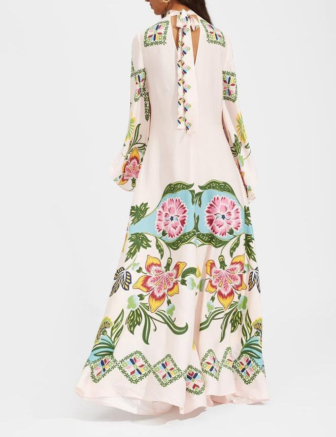 Robe longue raffinée fluide à imprimé floral