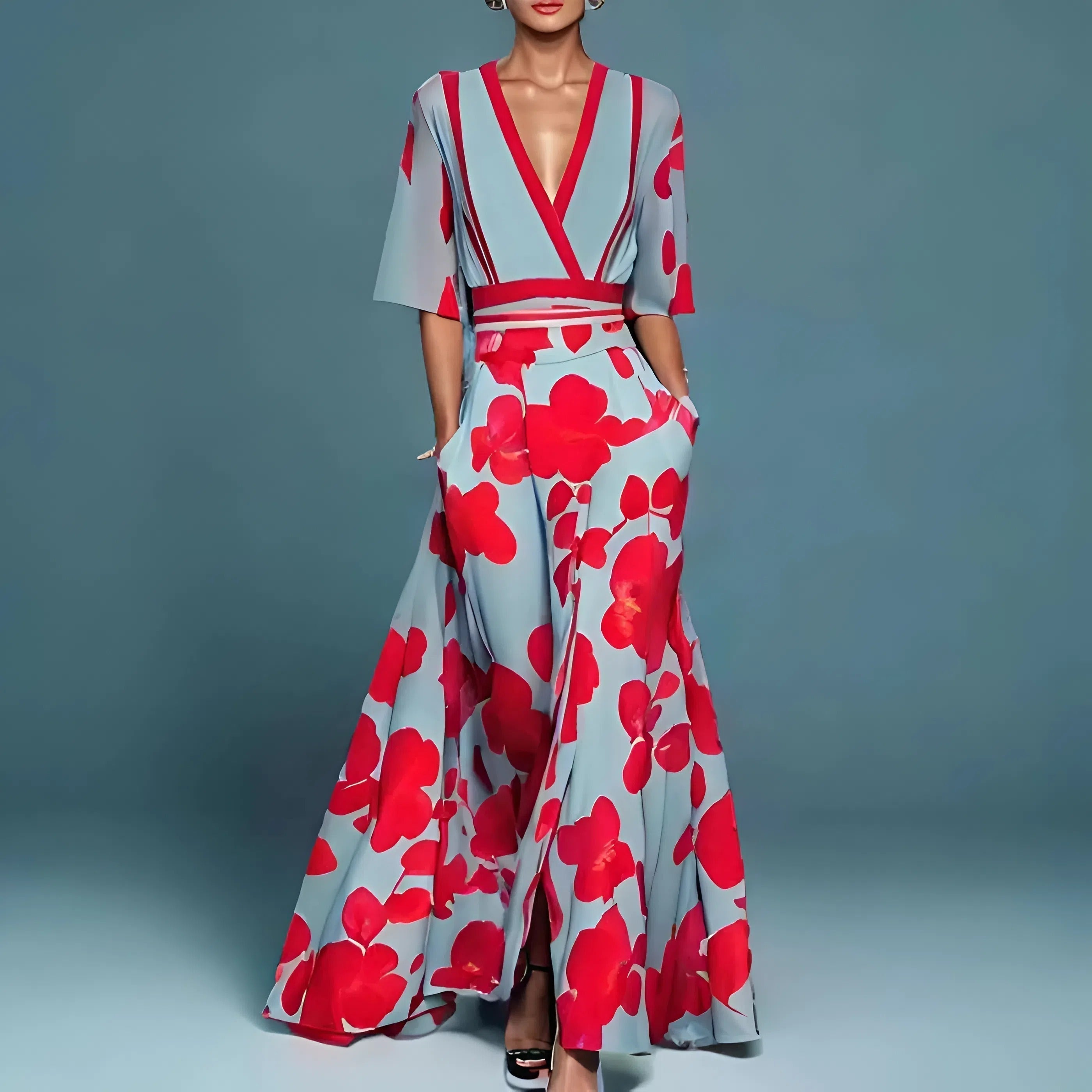 Robe Moreau fleurie col V