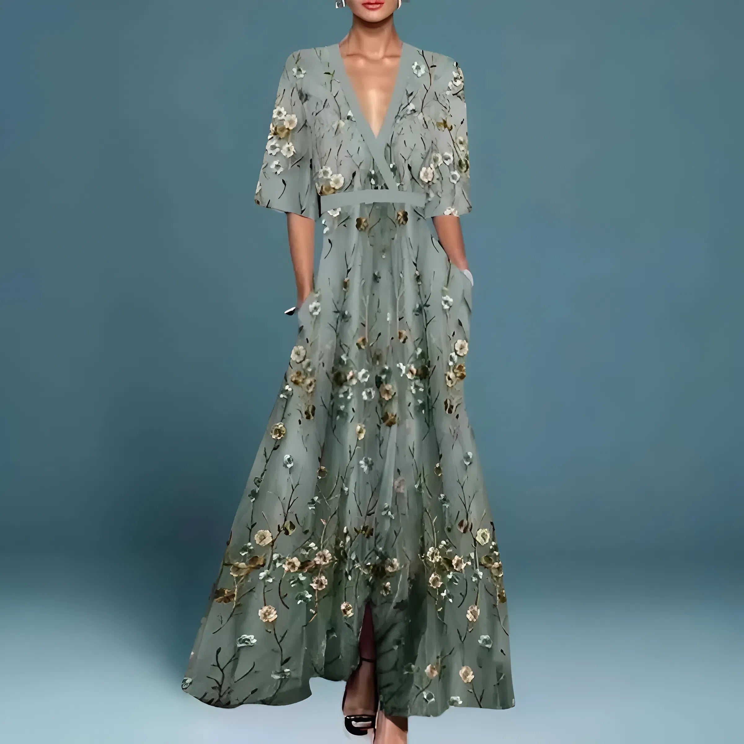 Robe Moreau fleurie col V